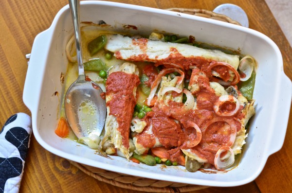 Fuente de bacalao al horno