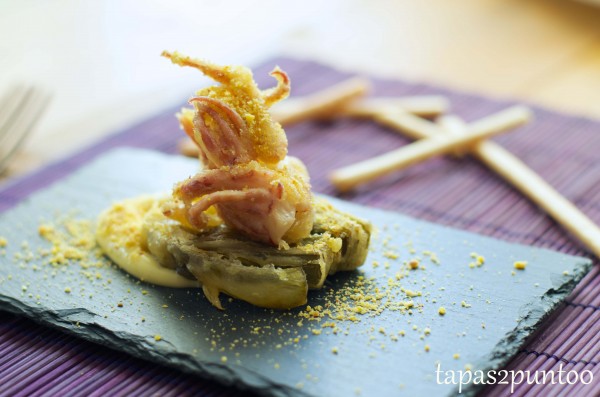 alcachofa y calamar en tempura